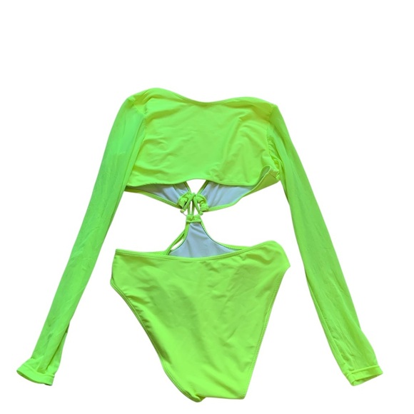 Neon Green Long Sleeve Cutout Swimsuit Small - Picture 6 of 8